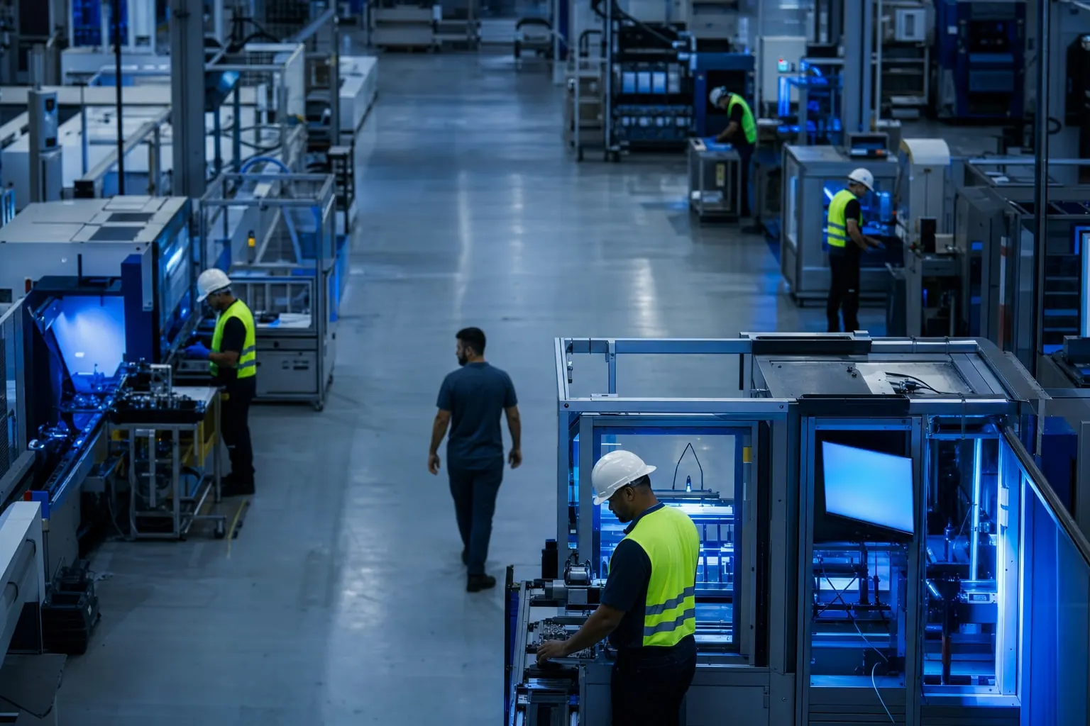Câmera de monitoramento industrial identificando ausência de capacete em uma área de produção